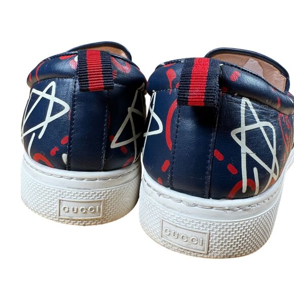 Gucci Ghost Navy Blue Monogram Star Men's Slip on Sneakers Size 14 - Picture 4 of 9